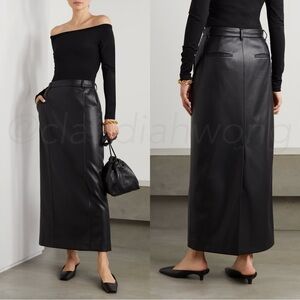ESSE STUDIOS Classico Leather Midi Skirt in Black